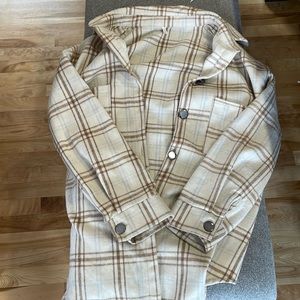 Cream and brown Large plaid shacket